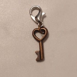 4/$30 New Bronze Heart Key Charm With Silver Clasp
